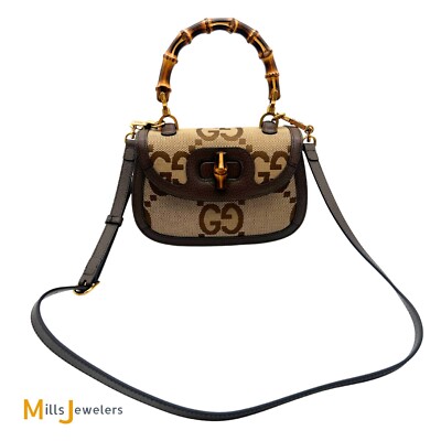 Gucci Bamboo 1974 Jumbo GG Monogram Canvas and Leather Crossbody