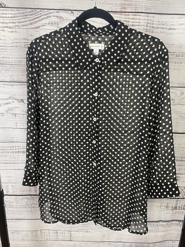 Susan Graver Women's Black With White Dots Button Down Size M - Picture 2 of 4