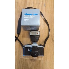 Pentax ME Super 35mm SLR Film Camera w Pentax-M 50mm Lens AF160 Flash 28mm Wide