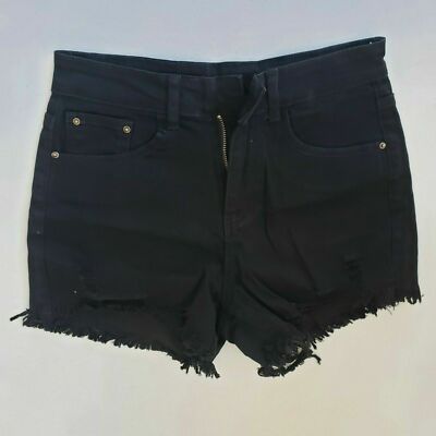 **DEFECTIVE** Haola Women's Stretchy Frayed Raw Hem Distressed Shorts, Black, S