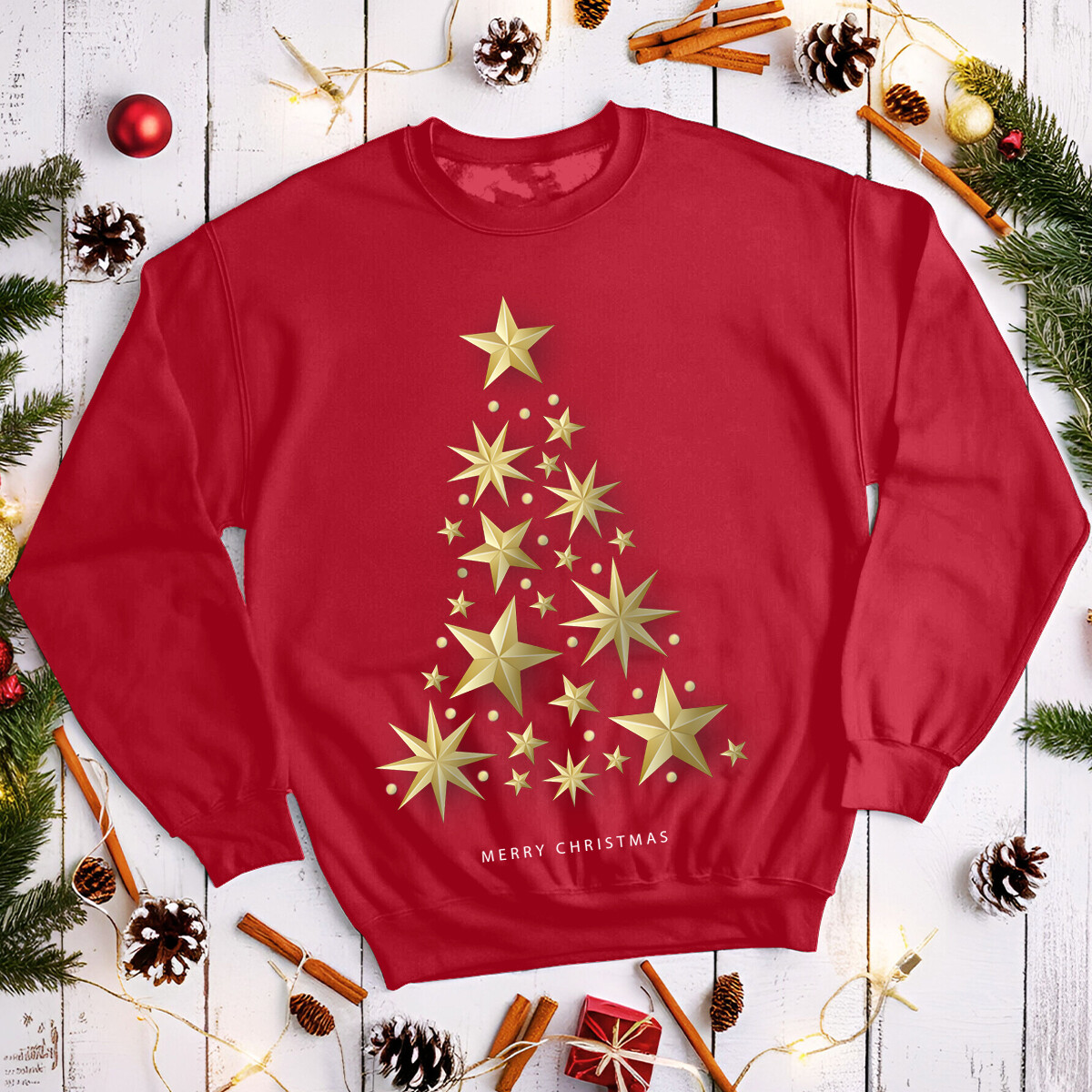 Stars? Christmas Jumper Golden Star Tree Mens and Womens Sweatshirts #MC