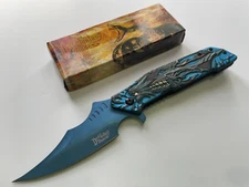 DF-173BL 9" DARK SIDE BLADES SPRING ASSISTED KNIFE POCKET CLIP BLUE DRAGON