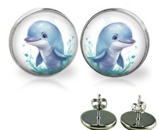 Cartoon Baby Dolphin Girls Stud Earrings 3 Sizes Handcrafted Sea Life Jewelry