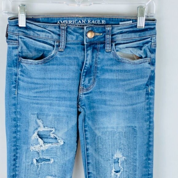 American Eagle 0 Short Destroyed Super Stretch Jegging Jeans AEO Denim image 2