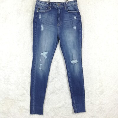 Kancan Womens Jeans High Rise Skinny Blue Denim Ripped Distressed Whiskering 29