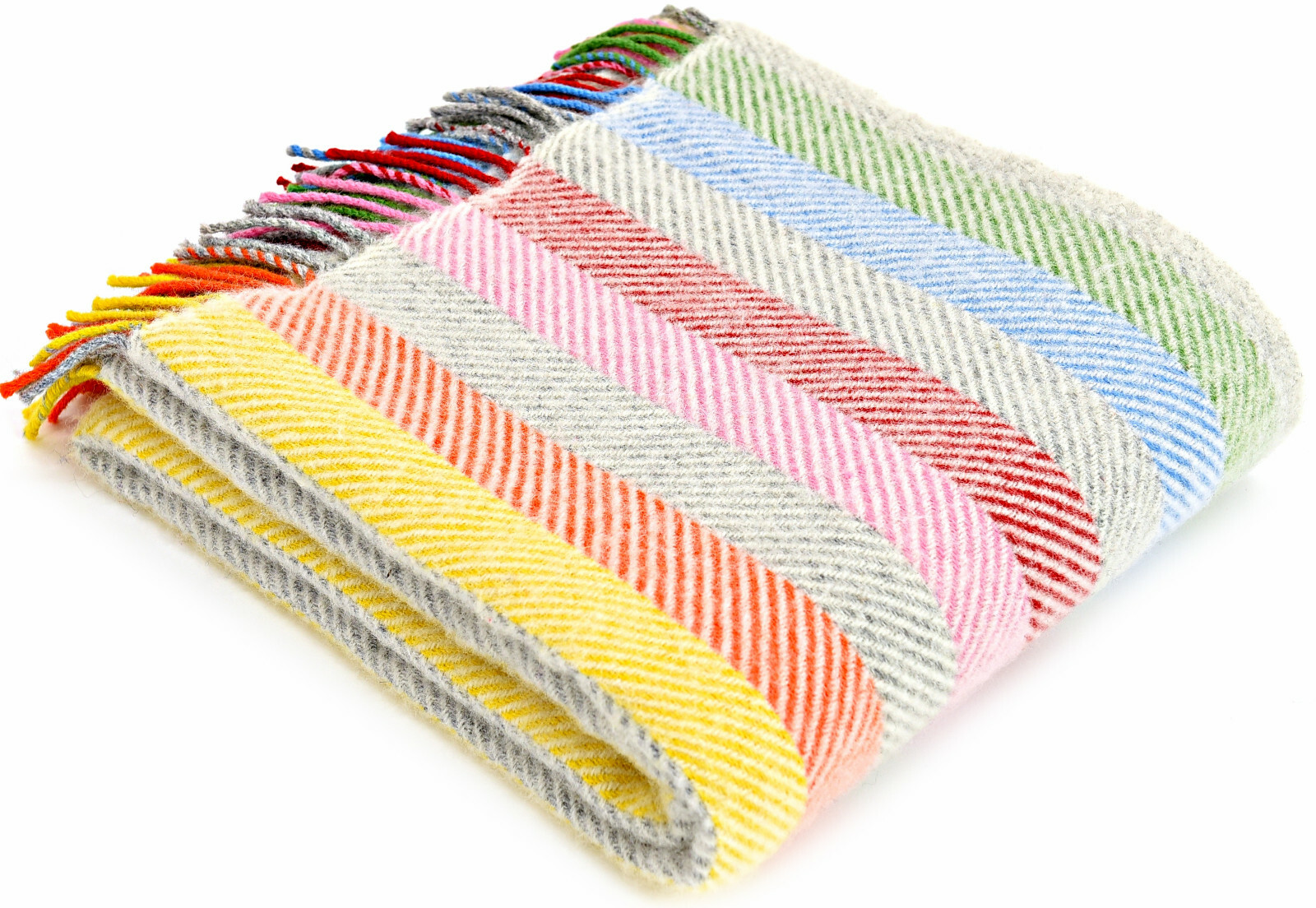 TWEEDMILL TEXTILES 100% New Wool Sofa Bed Throw Blanket - RAINBOW GREY STRIPE
