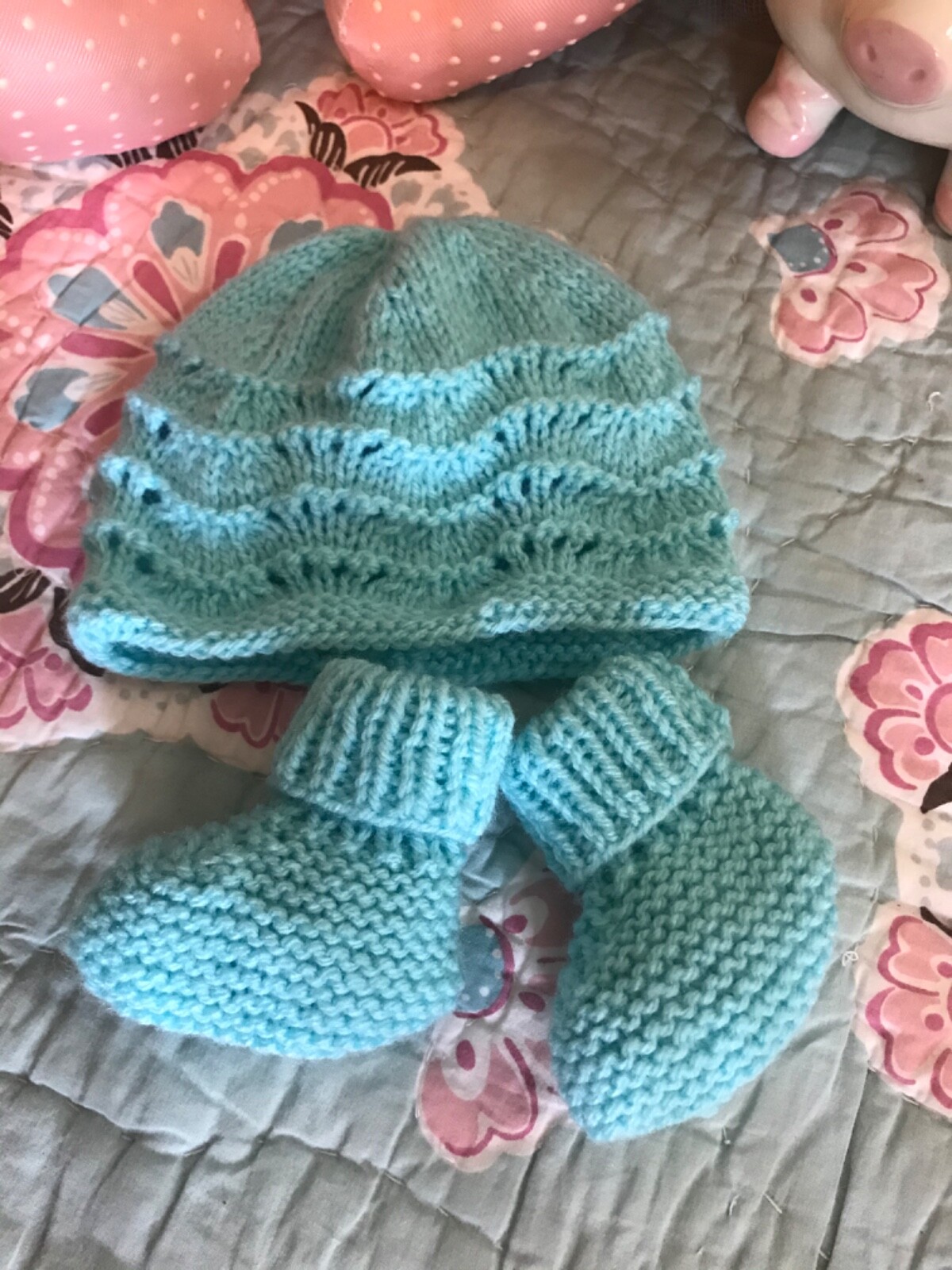 Homemade Hand Knitted Baby Blanket With Hat And Booties Set Newborn eBay