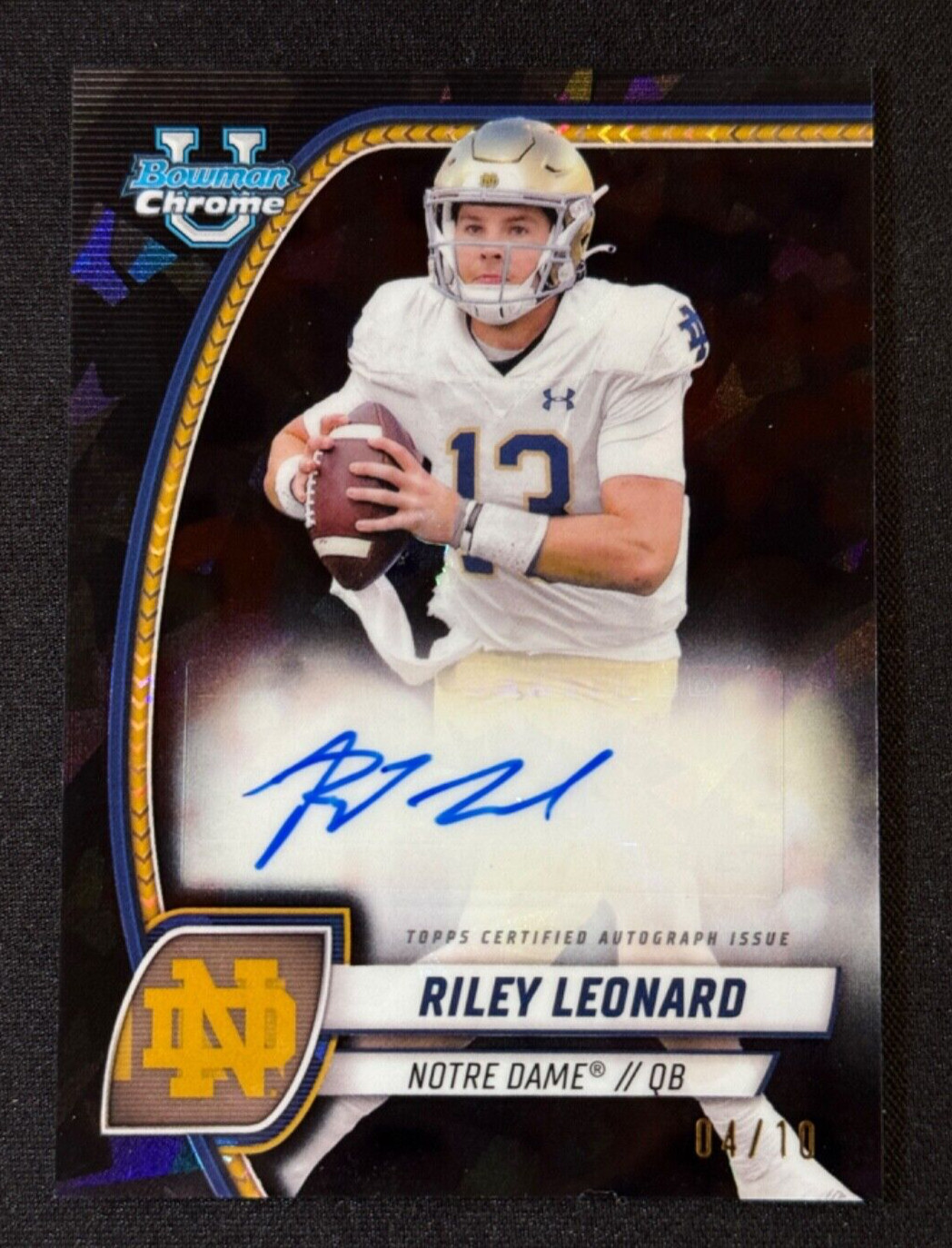 2024 Bowman U Chrome Sapphire Riley Leonard Black Refractor Auto /10 Notre Dame