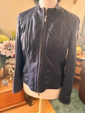 Hugo Boss Ladies Leather Jacket In Soft Navy Blue