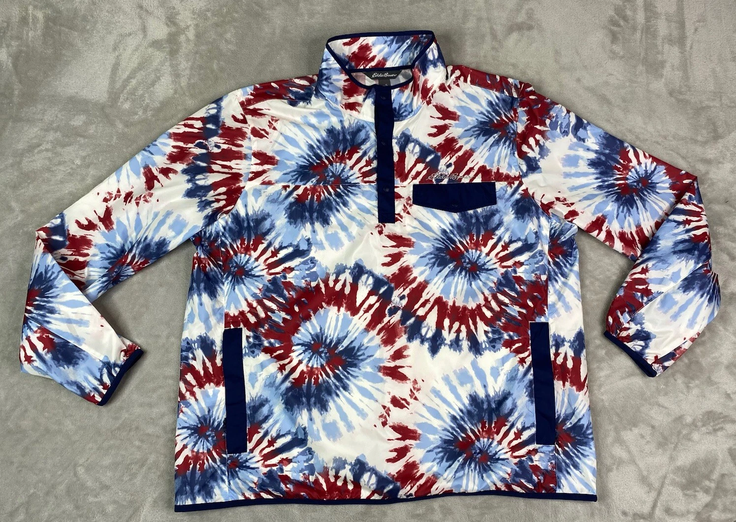 Eddie Bauer Windbreaker Jacket Men XL Red White Tie Dye Polyester Zip Pockets