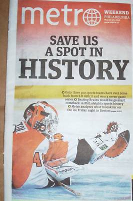 PHILADELPHIA FLYERS COMEBACK HISTORICAL METRO NEWSPAPER