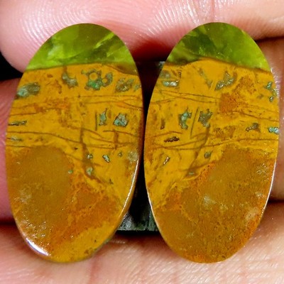 26.80 CT Natürlich Grün Opal Paar Oval Cabochonschliff 14x25x3 MM Opal Edelstein