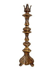 Pair of Vintage Tall Brass Floor Altar Candlesticks on Wood Bases — listing 6