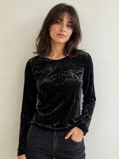 Vtg 90s Jalate Limited Black Crushed Velvet Top M Made in USA Whimsigoth Goth