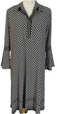 Max Studio Floral Dress Sz L Black White Bell Sleeves Stretch City Career Party