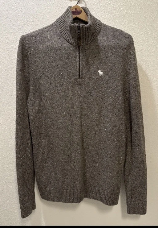 Abercrombie Wool Sweater Mens Large Brown Pullover Quarter Zip Long Sleeve