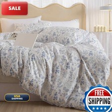 Nanko Floral Duvet Cover Set King Size Blue and White 3Pcs