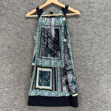 En Focus Dress Women 4 Blue Geometric Shift Midi Sleeveless Round Neck Casual