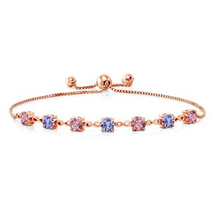 Authentic 18K Rose Gold Plated Silver Pink Lab Grown Diamond and Tanzanite Infinity