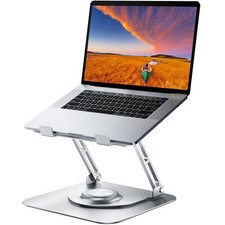 Adjustable Laptop Stand 360 Rotating Base Ergonomic Riser Foldable Silver