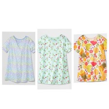 Girl Set Lot of 3 Cat  Jack Nightgown Pjs Pajamas Sleepshirt Flower Fruit S 6/7
