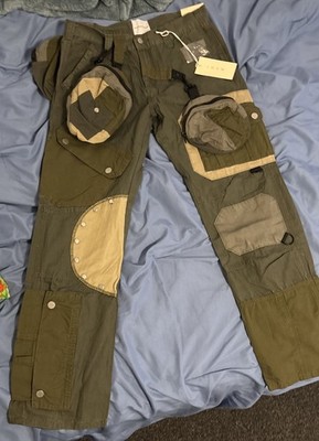 Kody Phillips Men's Cargo Pants Sz 29 Green Beige Patchwork Studded MNML New