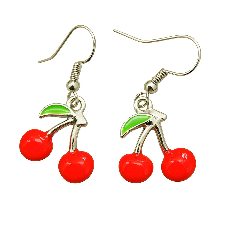 Cherry Earrings Fruit Enamel 3d Red Retro Fashion Rockabilly Dangle Jewellery - Изображение 2 из 4