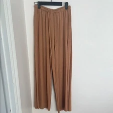 Women's linen cotton Tan Wide-Leg drawstring Pants minimalist laggenlook small
