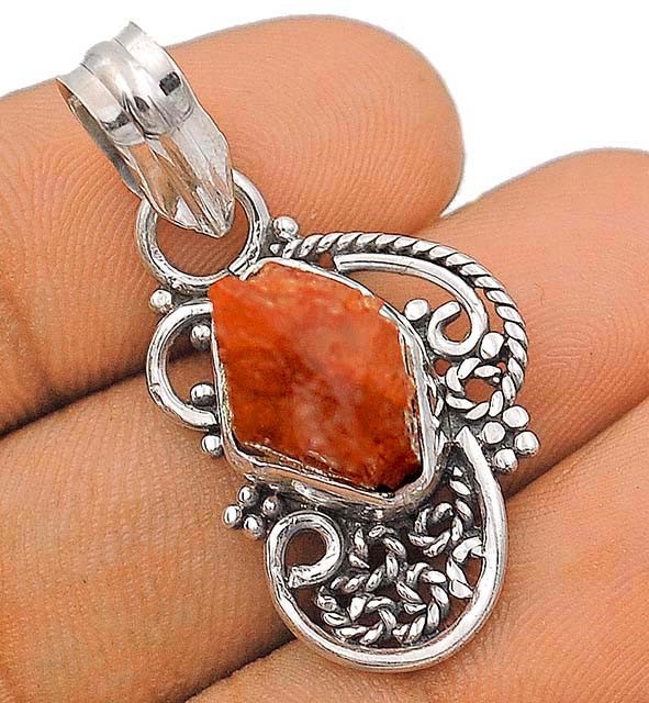 Natural Rough Orange Kyanite 925 Solid Sterling Silver Pendant Jewelry