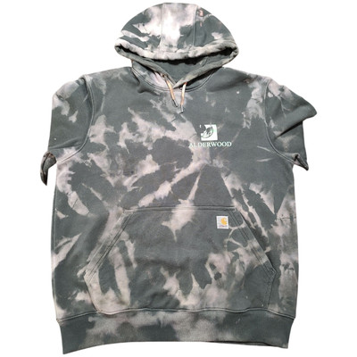 Carhartt Mens Large Loose Green Hoodie Sweatshirt Acid Wash Tie