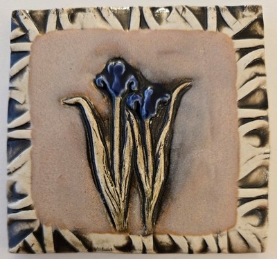 Carol Rose Dean Clay Tile Purple Iris 2010 3.5'' X 3.5'' Very Good Condition