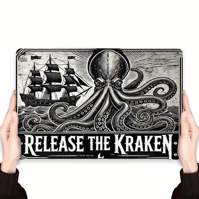 Home Relaxation | Release the Kraken'' Vintage Tin Metal Signs Home Décor Nautica