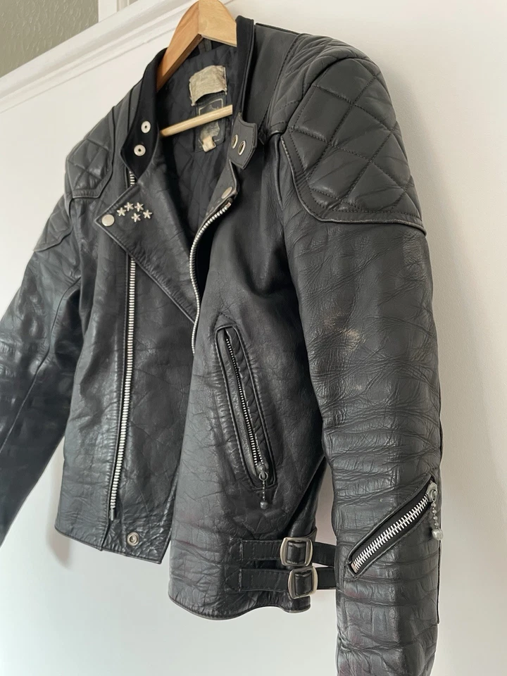 Original Vintage Lewis Leather Motorcycle Biker Jacket Black - Image 3 of 4