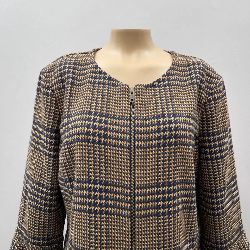 CAbi куртка женщин S волан #3902 коричневый Tartan клетку Bell рукав Academia опрятный - Изображение 2 из 4