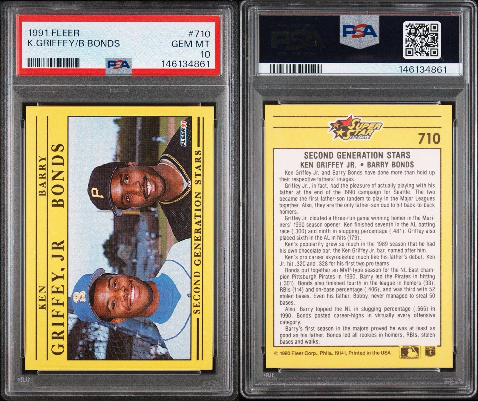 1991 Fleer #710 Barry Bonds / Ken Griffey Jr. PSA 10 Gem Mint *Perfect* view 3