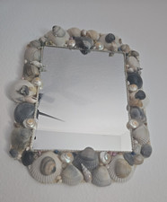 Vintage Seashell Wall Mirror Coastal Beach Cottage Folk Art Shell Frame Nautical
