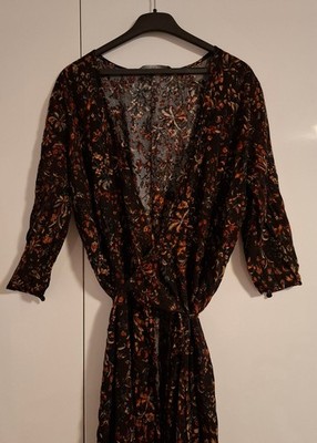 Peruvian Connection Wickel-Kleid schwarz floral maxi, Gr. 42, Viskose, neuwertig