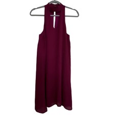 Lulus Shift Dress Womens S Magenta Halter Keyhole Mock Neck Chiffon Mini Chic