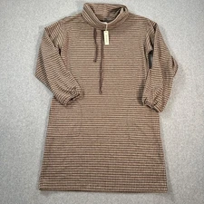 Max Studio Houndstooth Cowl Neck Dress Women's Medium Brown Long Sleeve Pockets