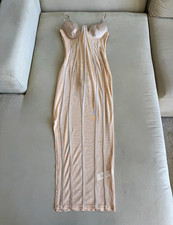 PrettyLittleThing Beige Sheer Mesh Sweetheart Midi Bodycon Slip Dress 0