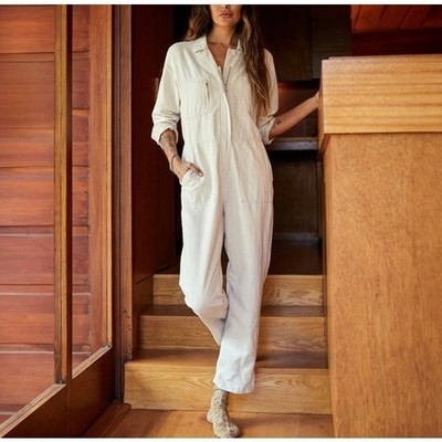 OUTERKNOWN Station Jumpsuit Womens Medium Natural Beige Linen Cotton Utility NEW