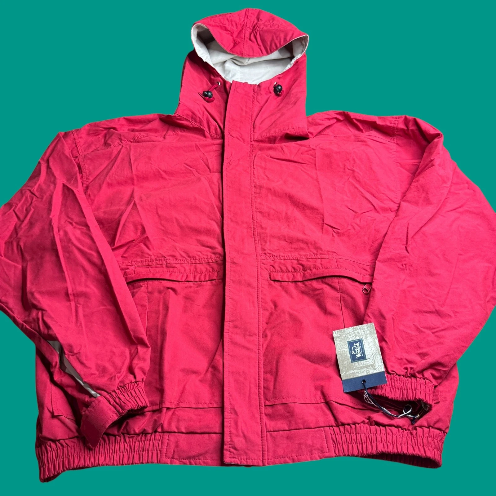 Vintage Woolrich Red Zip Jacket Large Button Outdoors Hiking Hooded NWT