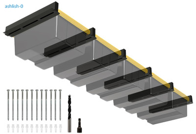 5-Bin Overhead Garage Storage Rack, Heavy-Duty Ceiling Tote Rack (6 PCS)