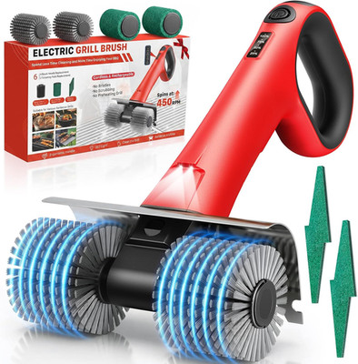 Electric Grill Brush for Outdoor Grill, Cordless BBQ Grill Cleaner with Dual Rot