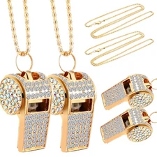2 Pack Bling Whistle Crystal Rhinestone Necklace, Metal Whistle with Glitter,...