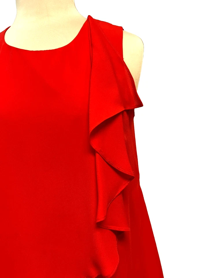 Joseph Ribkoff Side Ruffle Top Red Polyester Crisscross Front Hem Sleeveless, 8 - Image 3 of 4