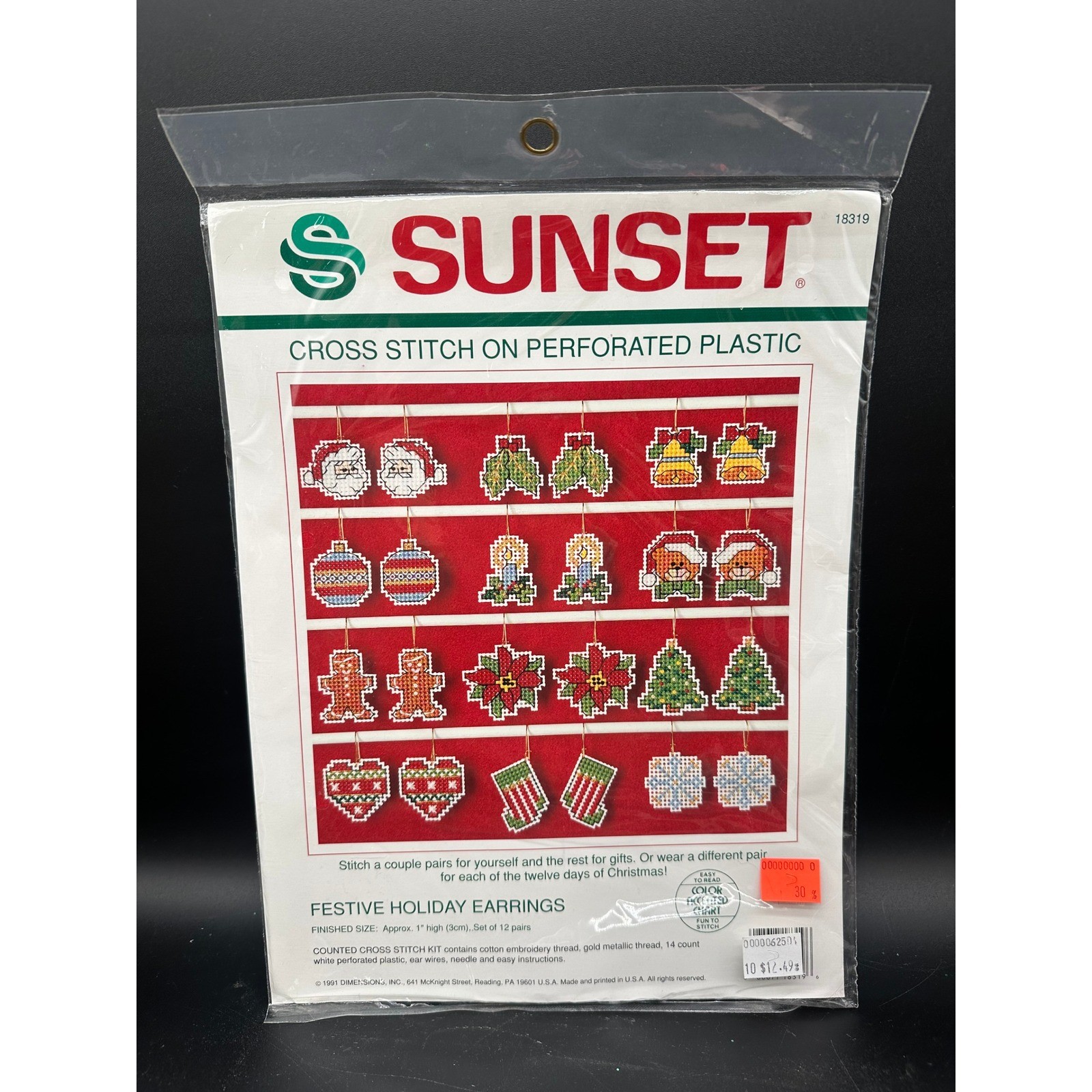 Vintage Sunset Cross Stitch Kit Holiday Earrings Santa Mistl