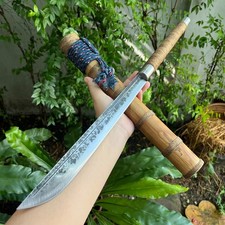 Cuchillo de caza machete espada tailandesa hecho a mano 12,2” disco de arado acero forjado, bambú