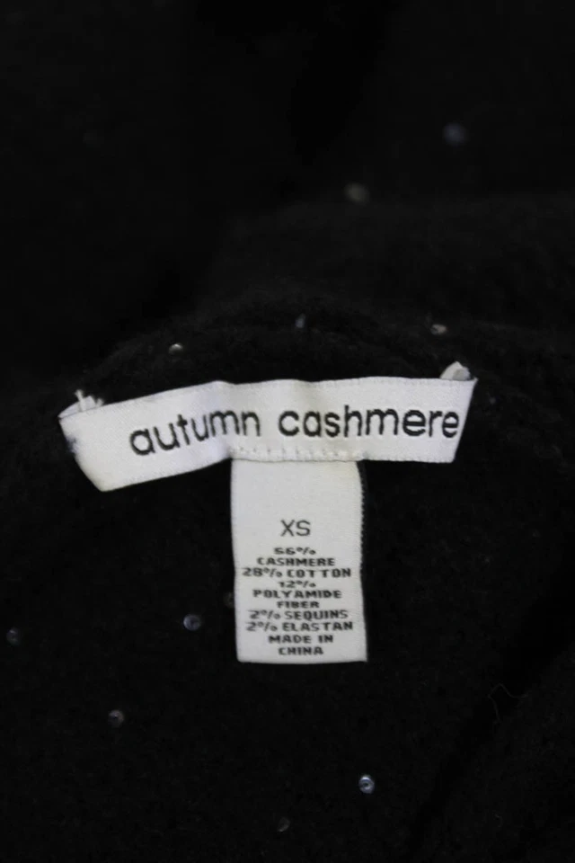 Otoño Cachemira Mujer Pullover Lentejuelas Cachemira Tejido Sudadera con Capucha Suéter Negro XS Foto 4 de 4