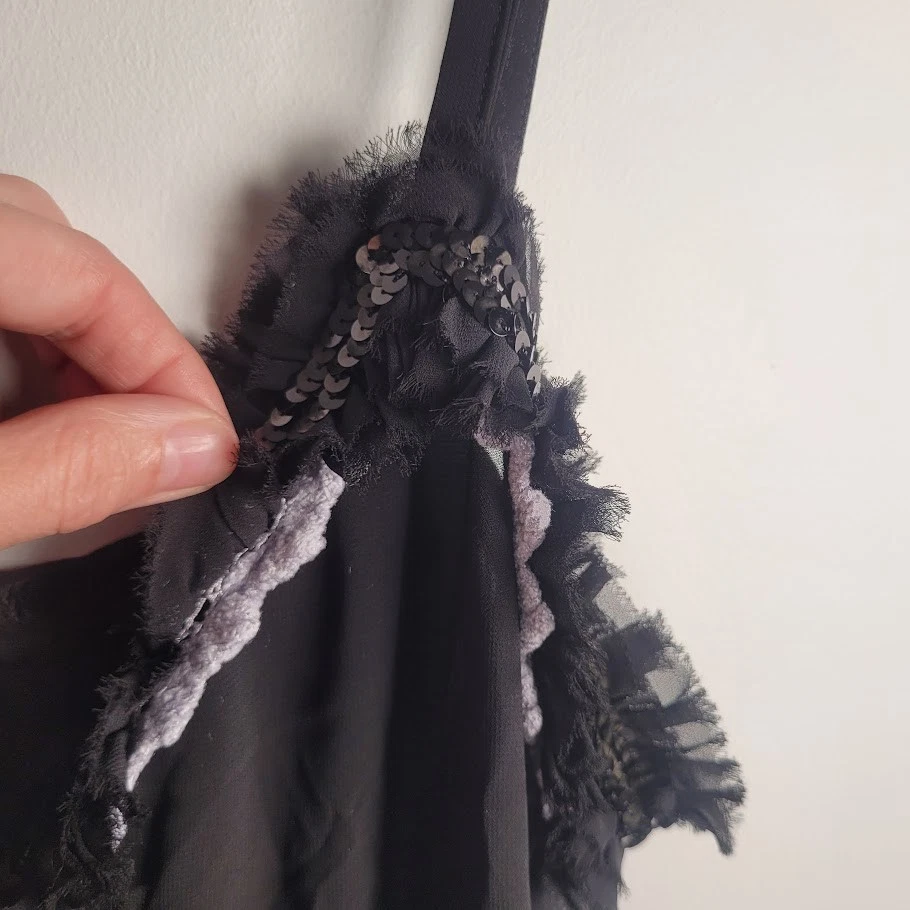 Comme des Garçons Tricot Camisola Chaleco Top M Negro Volantes Lentejuelas Transparente Nuevo Foto 3 de 4